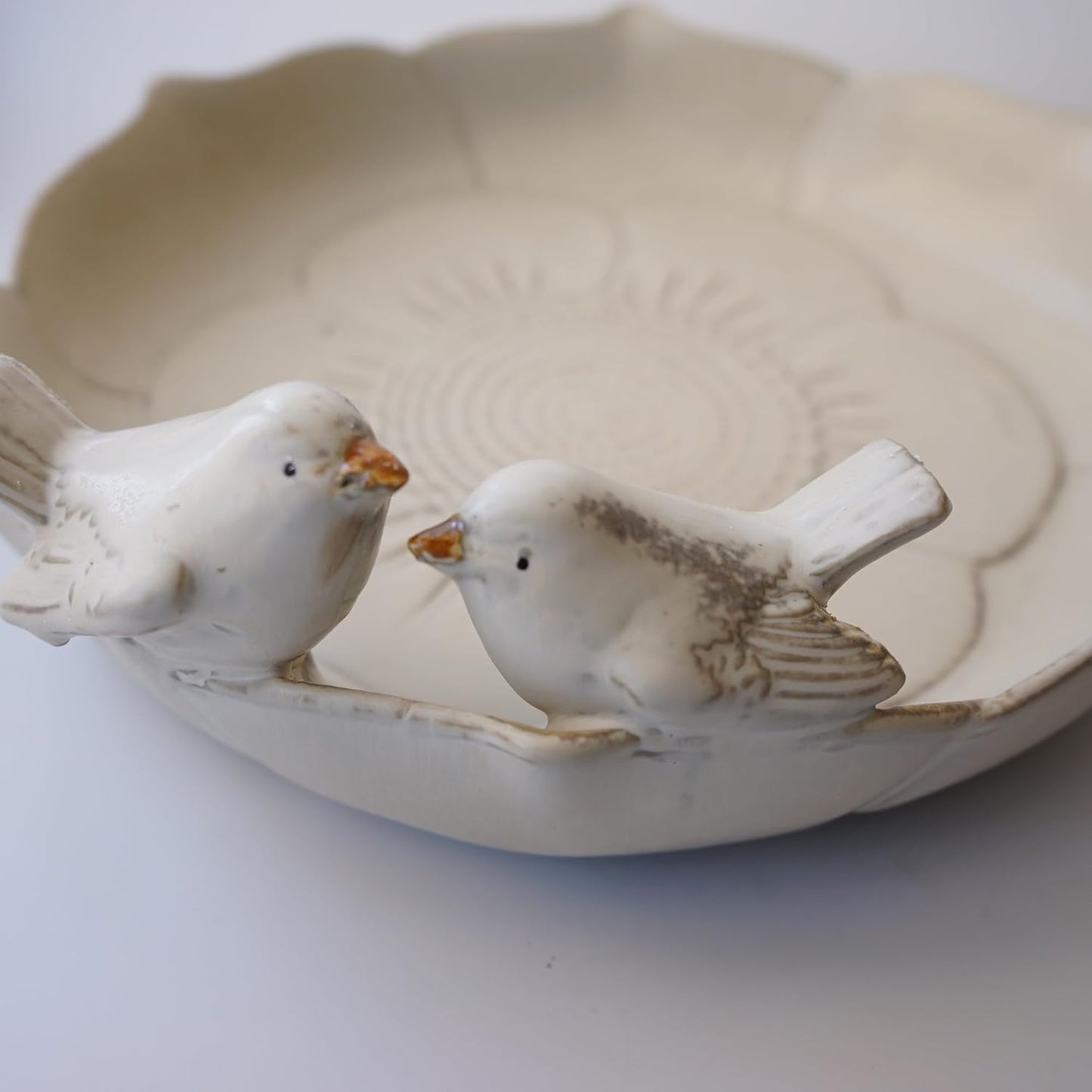 Ceramic Heavy Duty Ground Wild Bird Bath Bowl or Feeder for Outdoor Garden, Bowl Only (Beige)