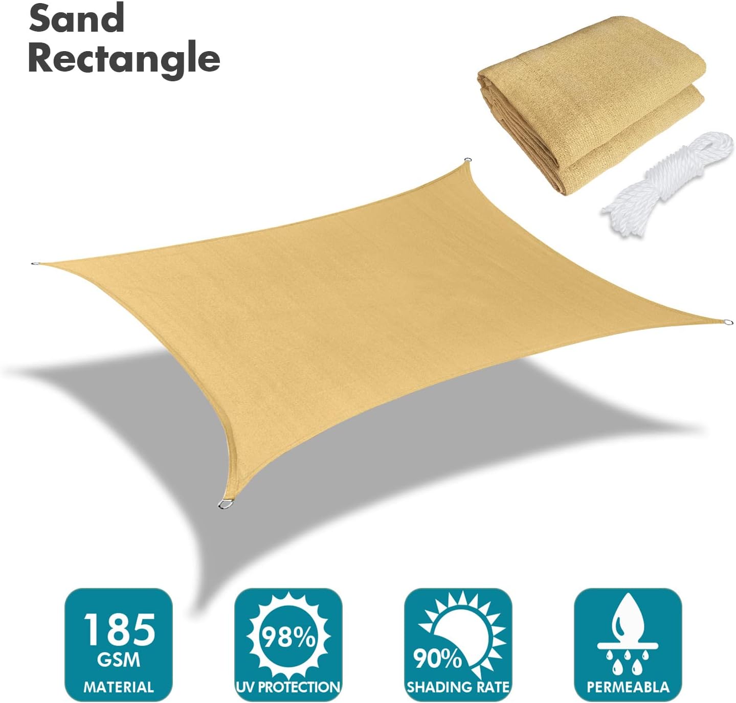KANAGAWA 20'X22' Sand Custom Size Sun Shade Sail Rectangle UV Block Canopy Cover for Patio Backyard Lawn Garden Outdoor (Customized Available)