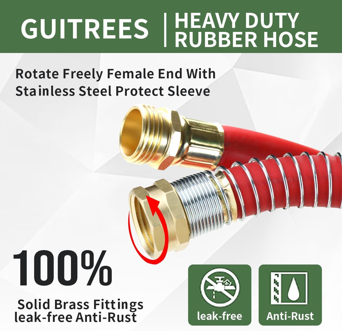 90FT 5/8 Heavy Duty Rubber Garden Hose - 200psi Working, 1000psi Burst - Hot/Cold Water - Five-Layered Braiding for Durability - Versatile for Gardening, Agriculture, Construction(Red)