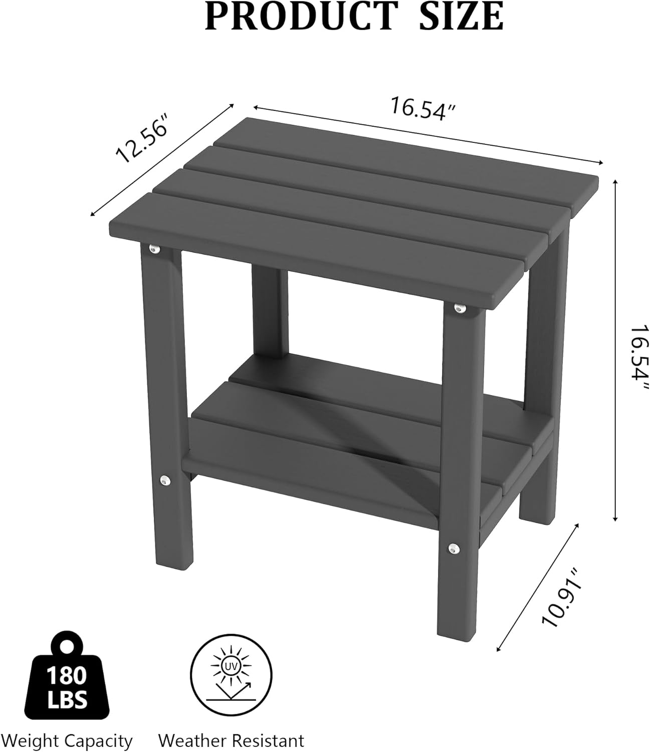 Weather Resistant Outdoor Side Table, Adirondack HDPE Small Outdoor Table, 2-Tier Small Patio Tables for Outside or Indoor,Gray