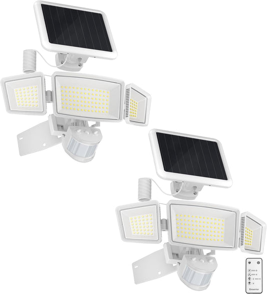 Ensenior 1800LM Solar Flood Lights Outdoor, Motion Sensor Outdoor Light 6500K, IP65 Waterproof, Separate Solar Panel, Solar Security Light with 5 Sensor Modes and 3 Adjustable Head for Yard (White)