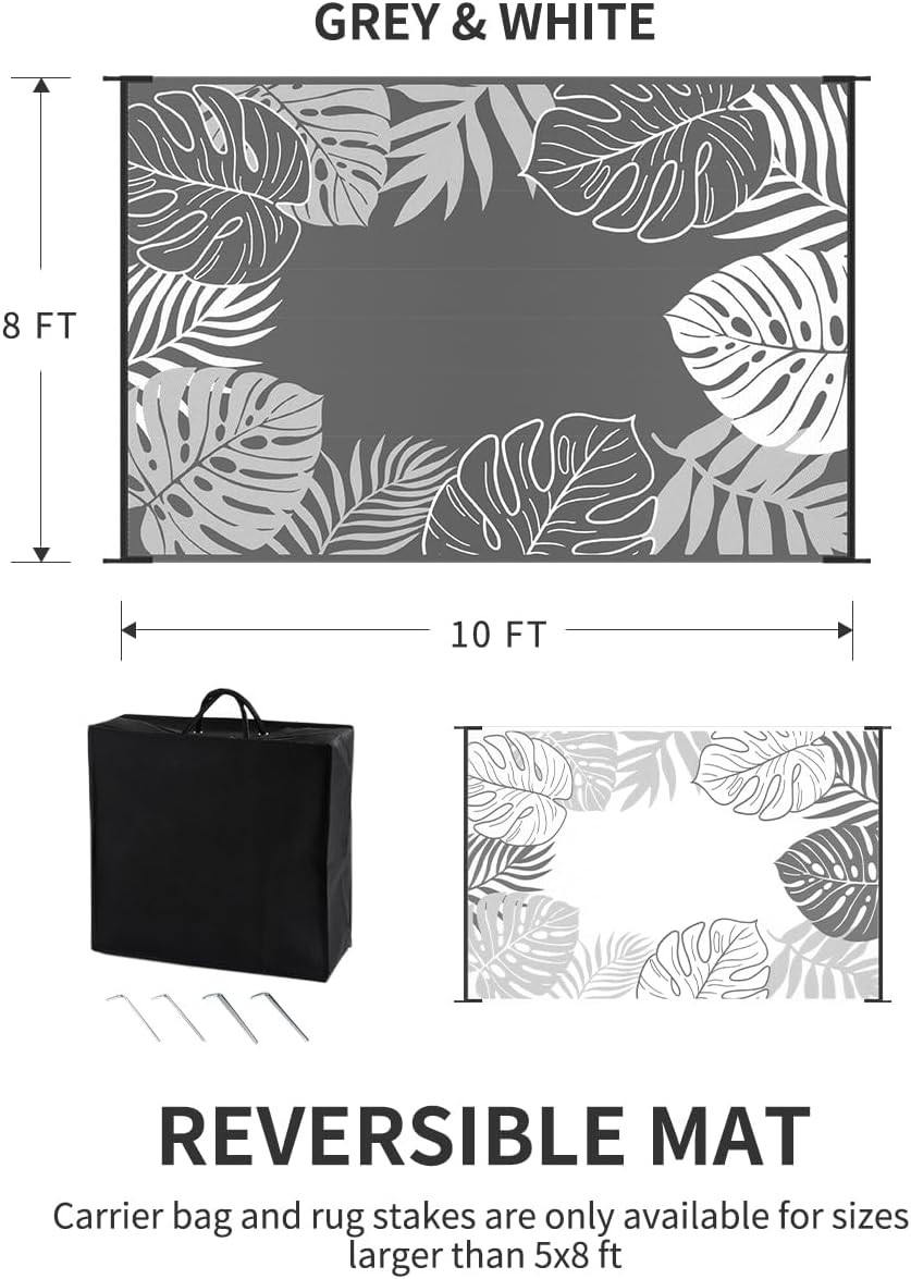 COCOER Tropical Outdoor Rug 8x10 Reversible-Waterproof Patio Rug-Quick Dry Outdoor Carpet-Outdoor Area Rugs Indoor Outdoor Rugs-Outside Rug Patio Decor for Porch Deck Balcony Backyard