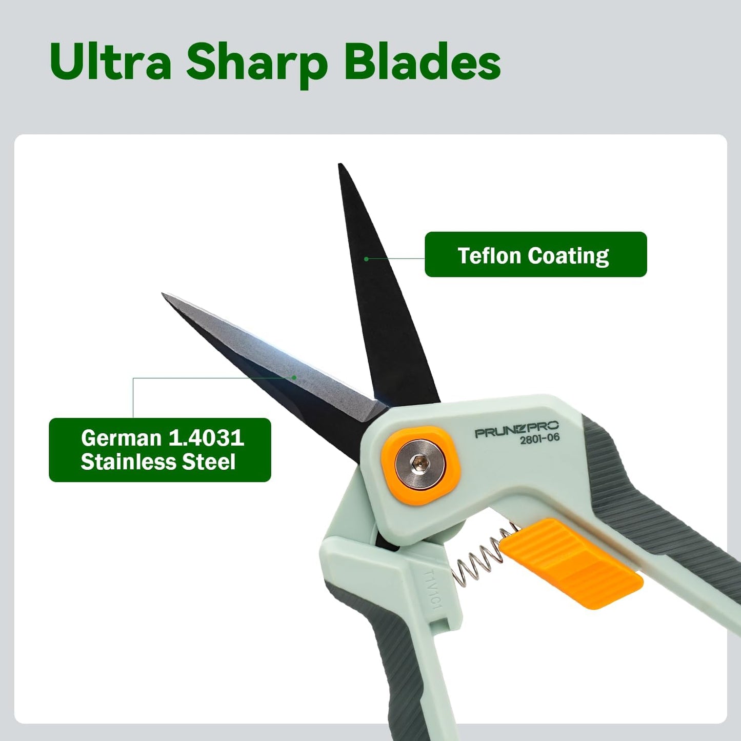 PrunePro Garden Scissors Pruning Shears Sharp Stainless Steel Non-Stick Teflon Coating Blade for Precise Cuts Garden Snip Bonsai Clippers for Plants Rose Flower