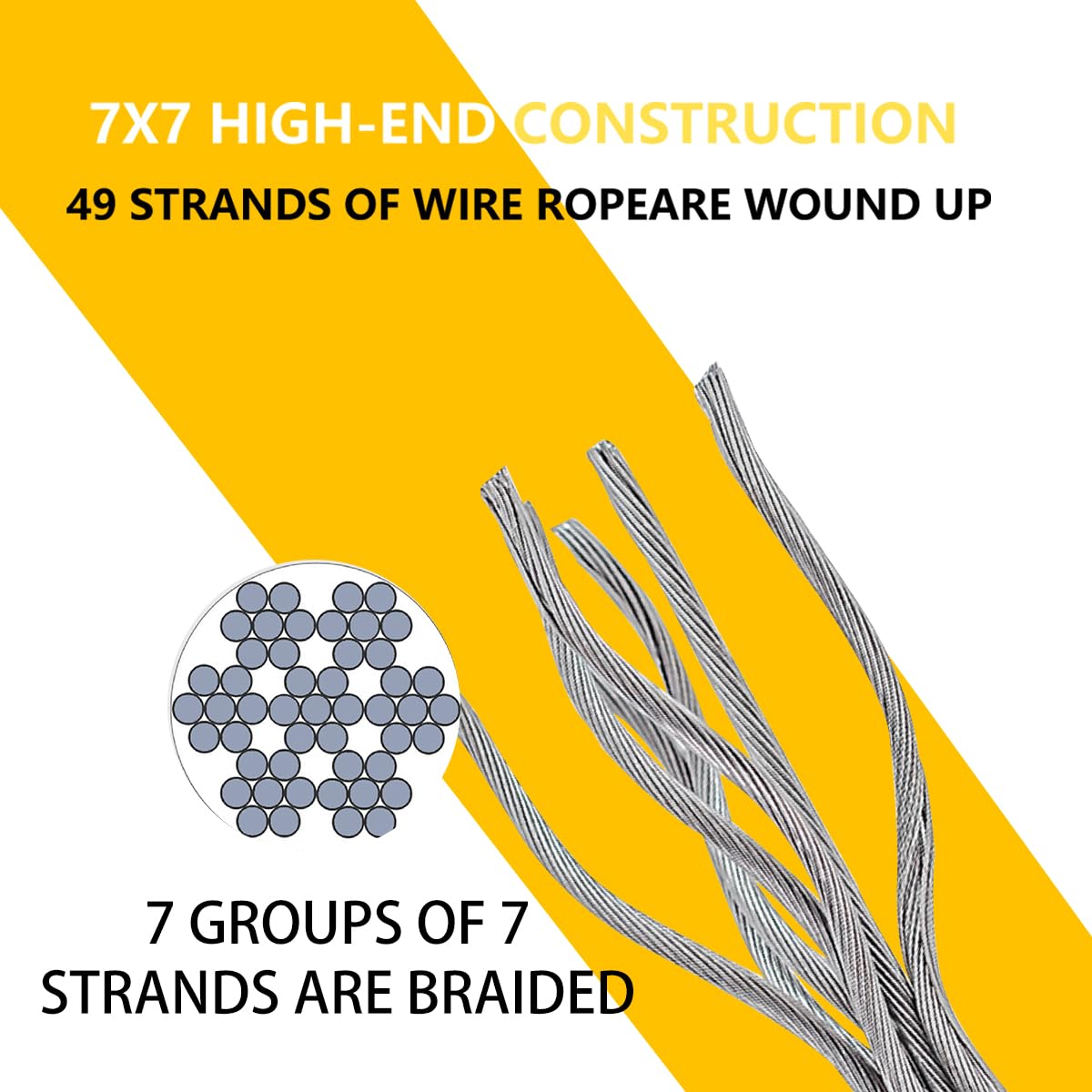 325FT 1/8" T316 Stainless Steel Cable with Cutter, 7x7 Strands Aircraft Wire Rope for Deck Railing, Stair Handrail, Porch Fence, High Strength for Indoor and Outdoor Use