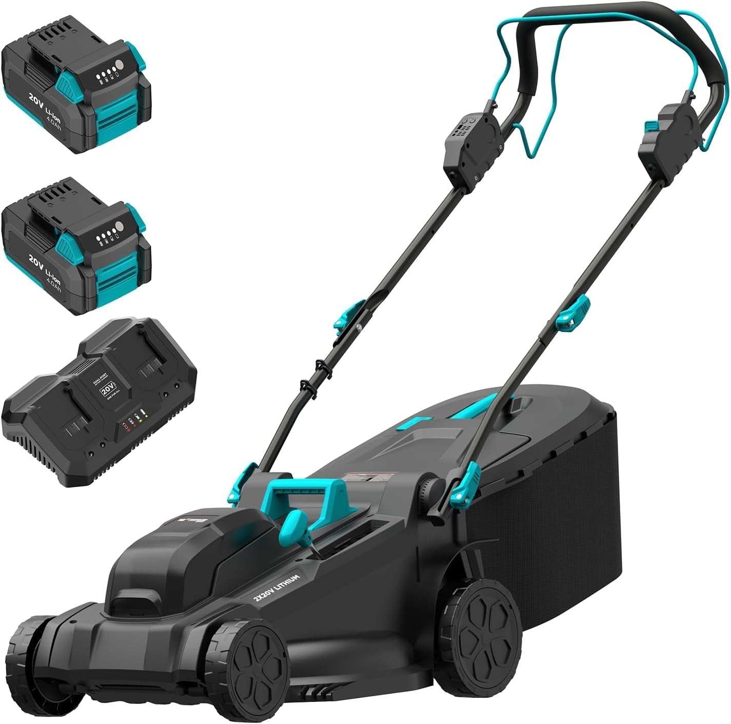 2x20V 18.1 inch Self-Propelled Lawn Mower Cordless, Brushless Push Lawn Mower with 6-Position Cutting Height Adjustment, 2x4.0Ah Battery & Dual Charger Included