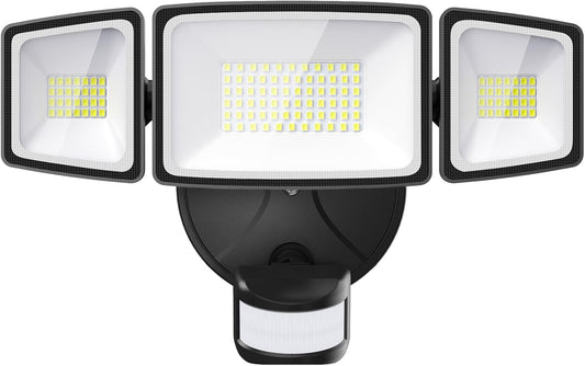 Onforu 65W LED Security Lights Motion Sensor Light Outdoor, 6500LM, 6500K, IP65 Waterproof, Flood Light Outdoor Motion Detector with Adjustable 3 Head, Hardwired Wall Light for Entryway, Yard, Garage