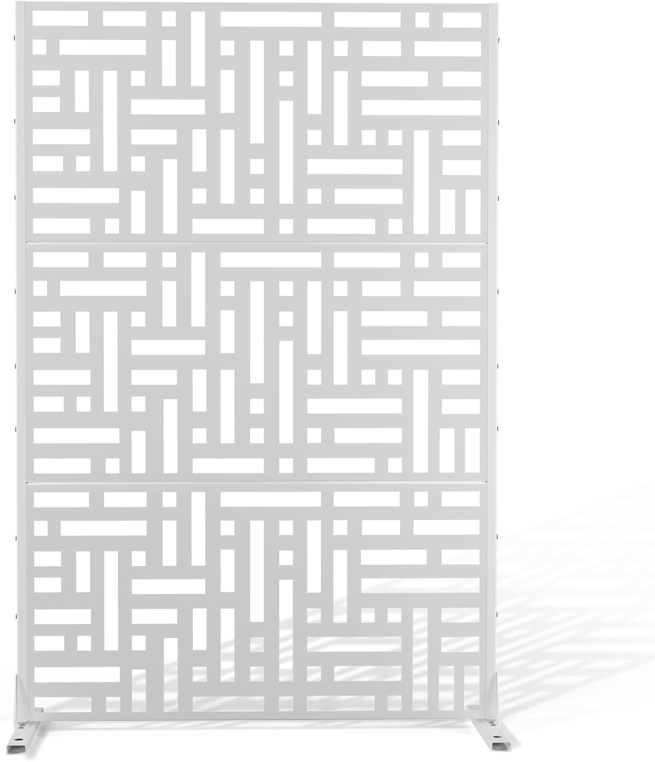 Metal Privacy Screen Outdoor 72" H×47" W,Freestanding Decorative Privacy Screen for Balcony Yard&Garden,Privacy Fence-White&Street