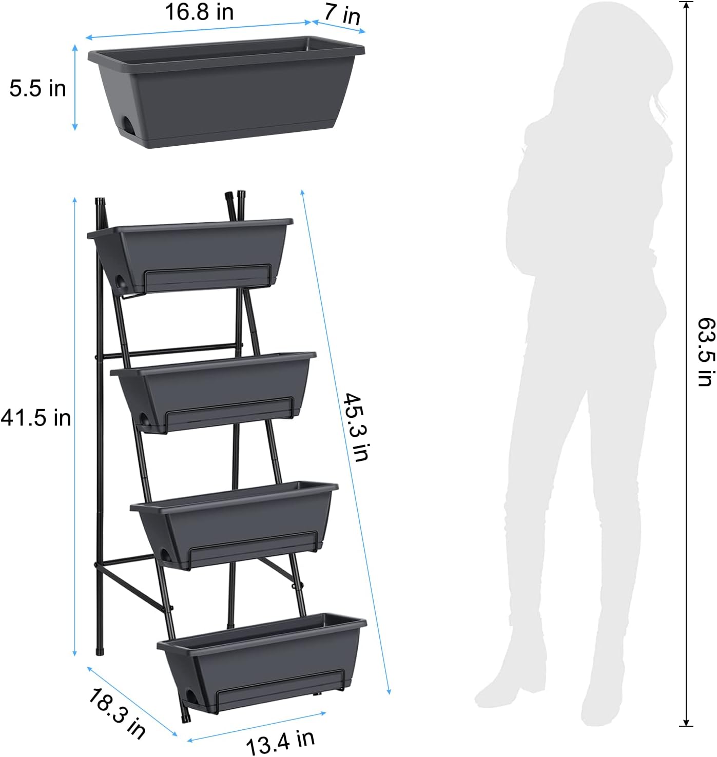 OYEAL Raised Garden Bed 4 Tier Vertical Garden Planter Indoor Outdoor Raised Planter Box with Legs Elevated Herb Garden Planters for Flowers Vegetables Plants, Grey