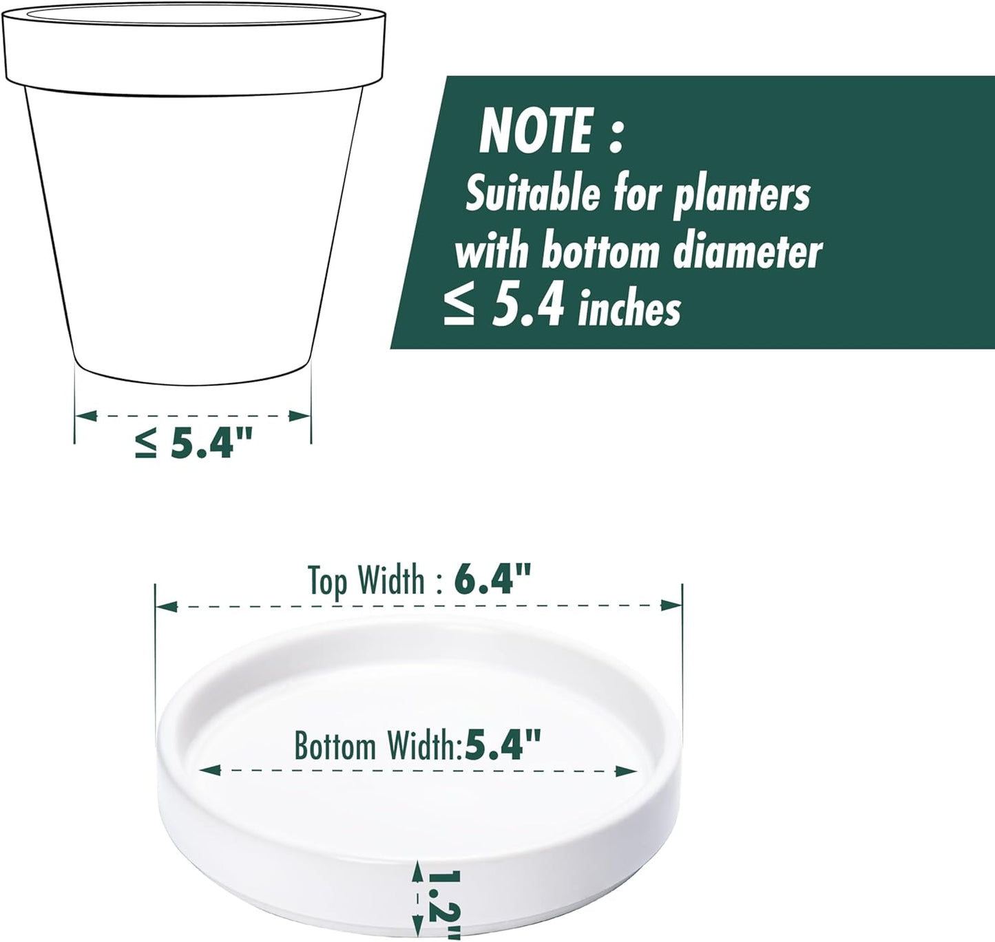 D'vine Dev Modern Round 5.4 Inch Ceramic Plant Pot Saucer, Planter Pot Drainage Tray for Indoor Plants, Matte White, 97-T-A-2