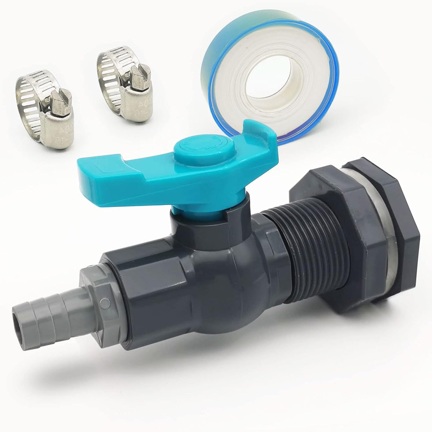 Rain Barrel Spigot PVC Faucet Kit Water Barrel Diverter Kit with Bulkhead Fitting,Ball Valve,Garden Hose Barb(25mm) Adapter,Pipe Clamps,Thread Seal Tape(kit for 25mm ID Hose)