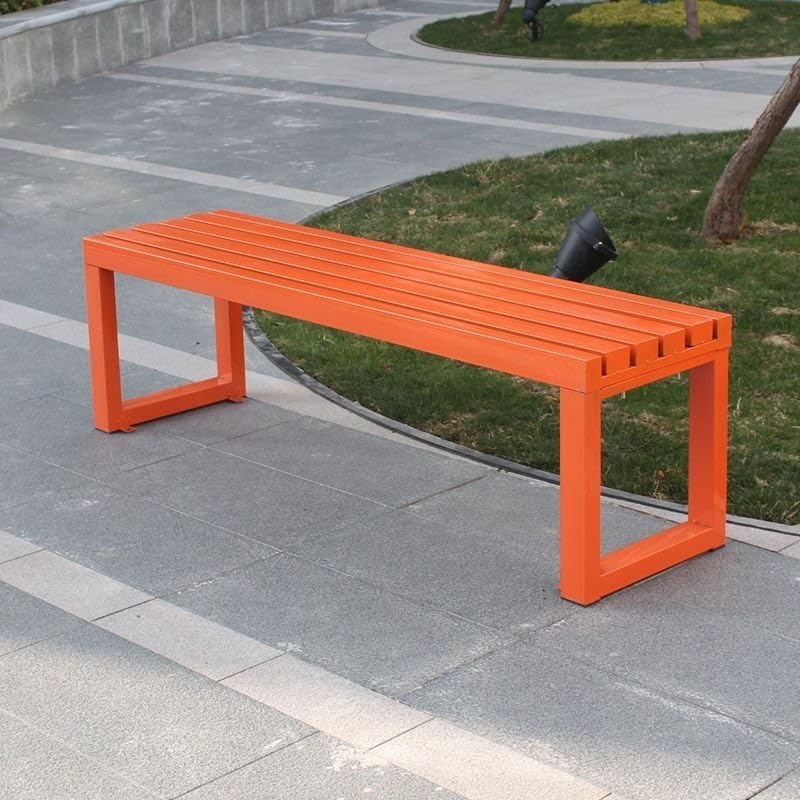 Weatherproof Metal Dining Bench, Outdoor Bench Backless Patio Bench 2-Person Farmhouse Bench Garden Bench for Kitchen, Living Room, Entryway(Orange,5.9ft)