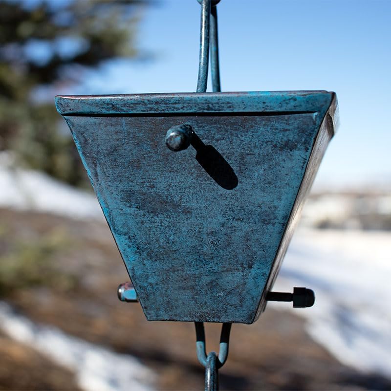 Nutshell Stores Medium Square Cups Rain Chain - Patina - 16 Feet