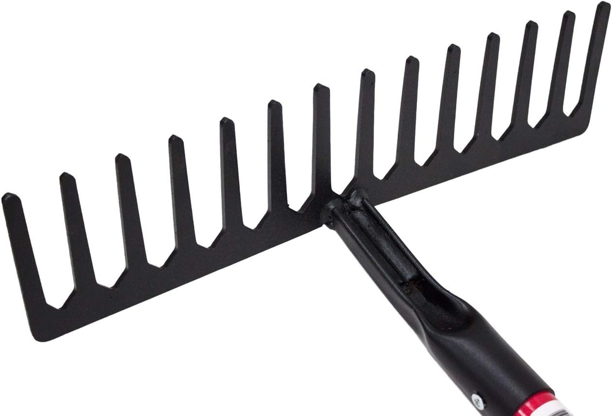 Bully Tools 92311 16-Inch Level Head Rake with Fiber Glass Handle and 14 Steel Head Tines, 60-Inch