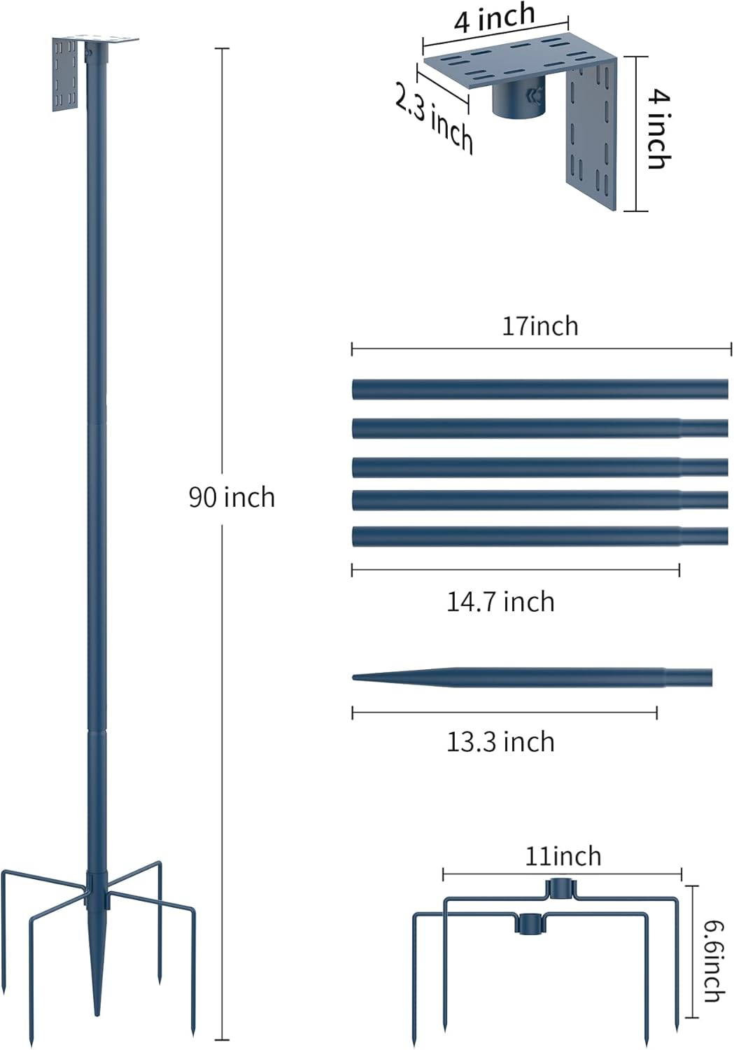 Bird Feeder Pole Stand – 90 Inch Height Feeding Station with 1-Inch Dia Heavy Duty for Hanging Feeders, Bird House Pole Mount Kit for Outdoor, Slip-Fit Connection，Blue