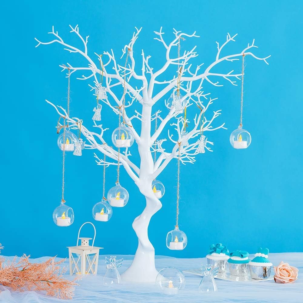 Sziqiqi Hanging Glass Globes Orbs Tea Light Candle Holders fillable with Trinkets for Wedding Ornaments, Wedding Birthday Christmas Party Centerpiece Accessory 2.36inch 10pcs +2 Extra