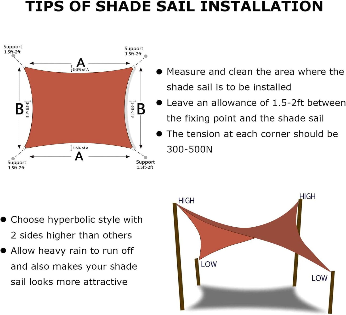 KANAGAWA 14'X15' Rust Red Custom Size Sun Shade Sail Rectangle UV Block Canopy Cover for Patio Backyard Lawn Garden Outdoor (Customized Available)