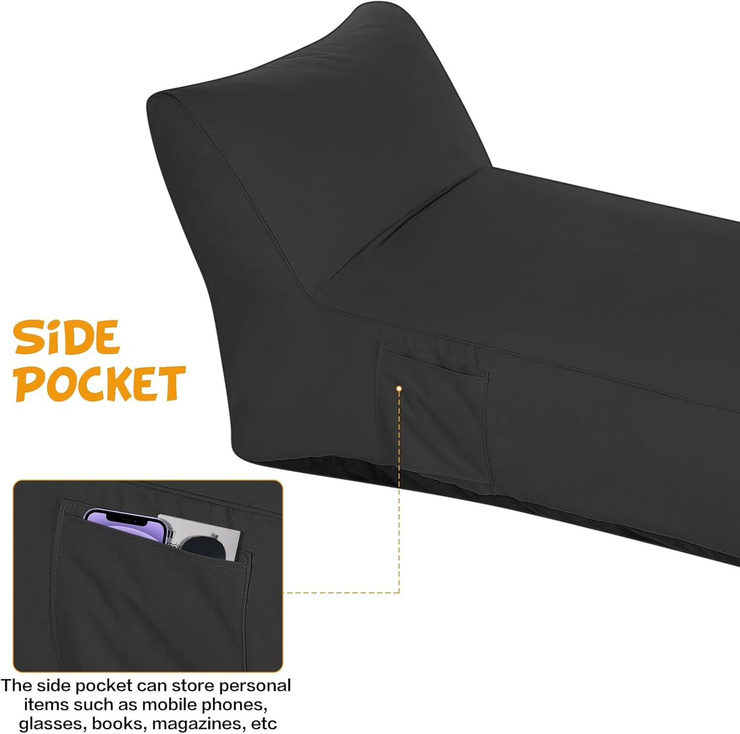 Modern-Depo Outdoor Chaise Lounge Chair, Sunbed UV Resistant Sofa Couch Patio Furniture Waterproof Outside Sunlounge Reclining Sunbathing Bed Comfy Single Chaise Daybed for Garden, Pool, Beach, Black