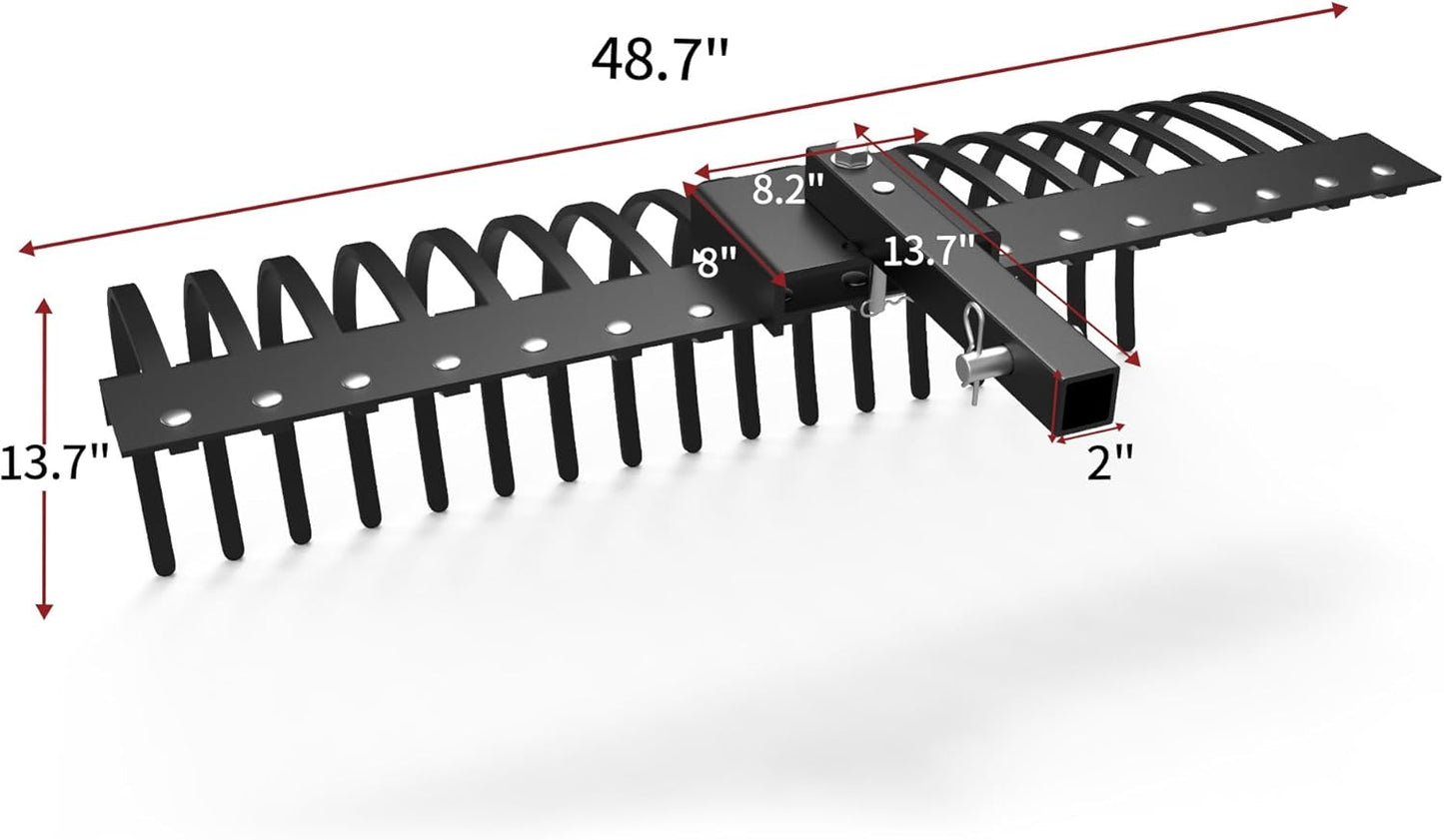 YITAMOTOR 4FT Tractors Rake 17 Pine Straw Rake Fits 2" Receiver for Lawn Tractors or ATV/UTV