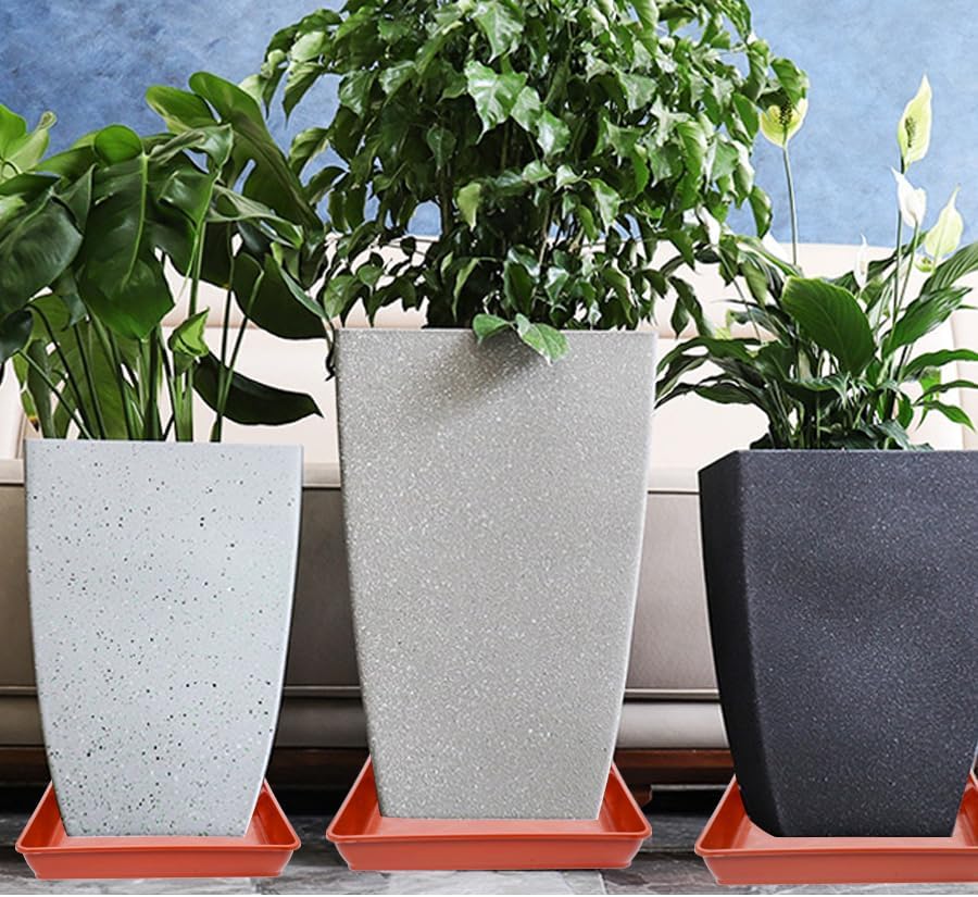 2 Pack Square Plant Saucer 20 22 Inch, Extra Large Plant Saucers, Heavy Plastic Water Tray Tor Plants, Planters for Indoors and Outdoors Plants, Deep Plant Trays for Pots (20 inch, Terracotta)