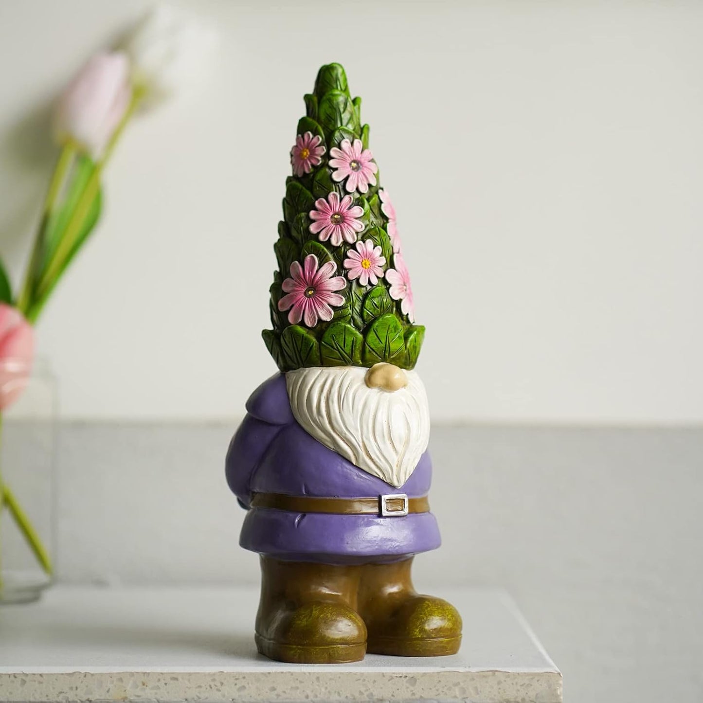 Nacome Garden Outdoor Statues Gnome with Succulent and 7 LED Lights - Lawn Decor for Patio, Balcony, Yard Ornament - Unique Housewarming Gifts