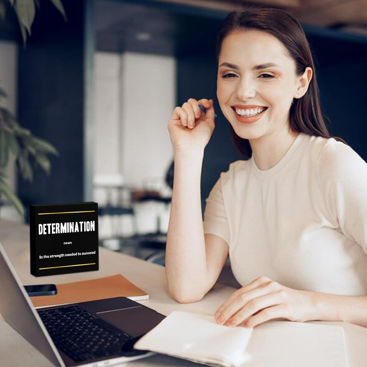 Determination Noun Entrepreneur Black Wooden Box Sign, Inspirational Office Decor Decorative Table Shelf Desk Decor, Rustic Workplace Farmhouse Home Bedroom Office Decorations Desk Accessories
