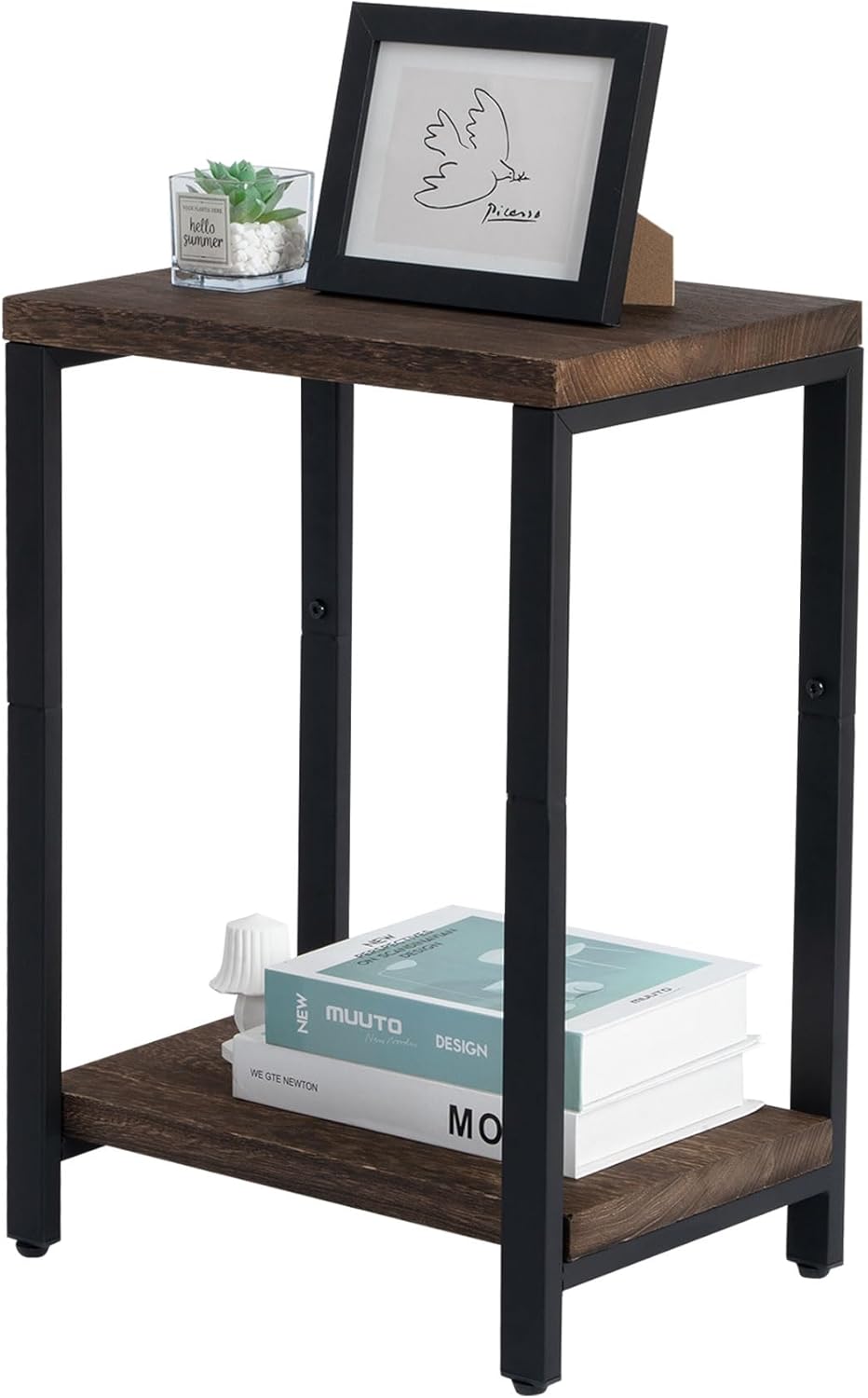 Real Solid Wood End Tables, Side Tables, Small Table with 2-Tier Storage Shelf, Nightstand for Living Room, Bedroom, Office, Bathroom