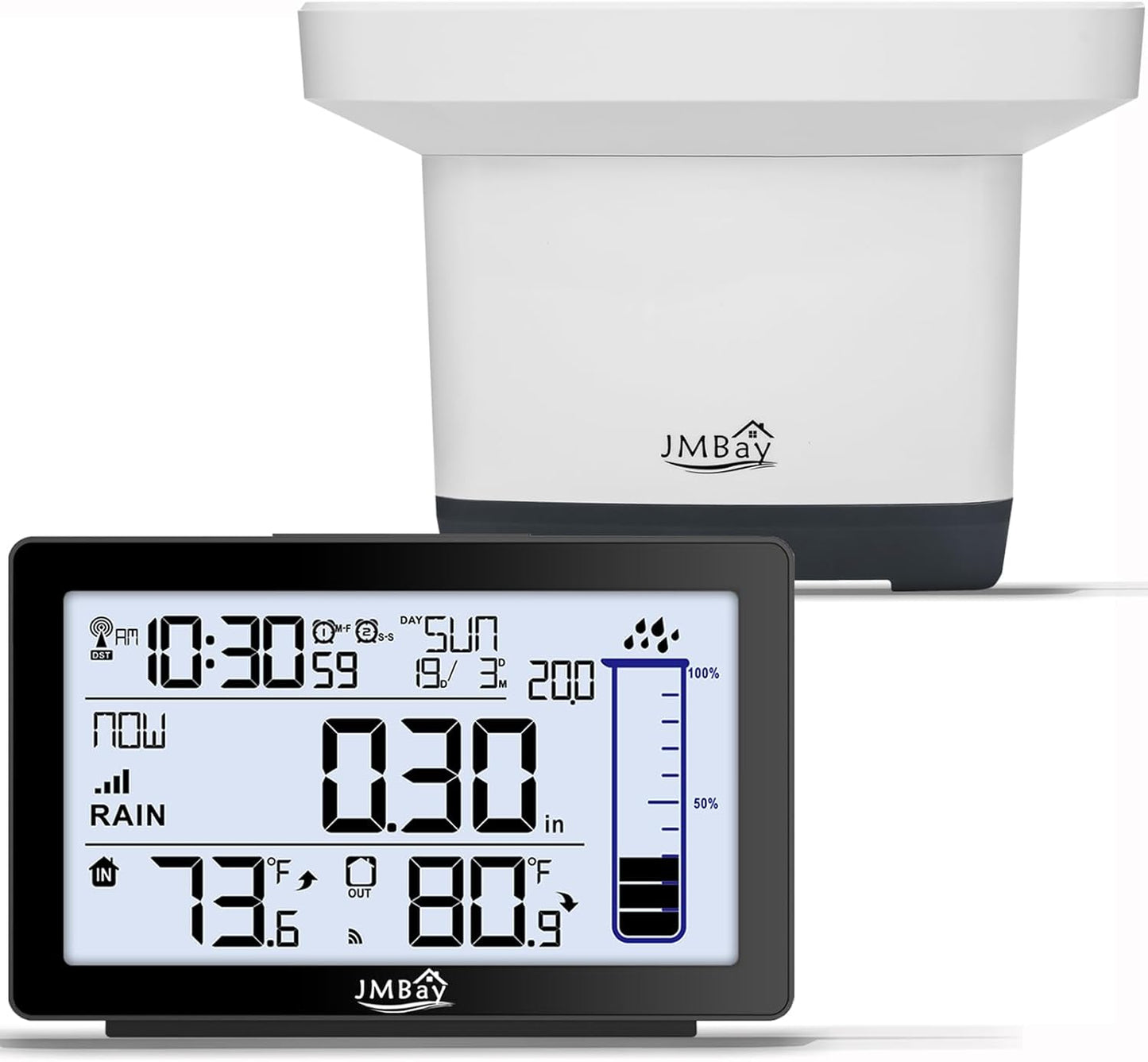 Digital Rain Gauge Outdoor with Thermometer, Self-Emptying Wireless Rain Gauges Outdoors Best Rated, High Precision Electronic Remote Rain Collector, Freeze Proof Automatic Rain Measure Gauge for Yard
