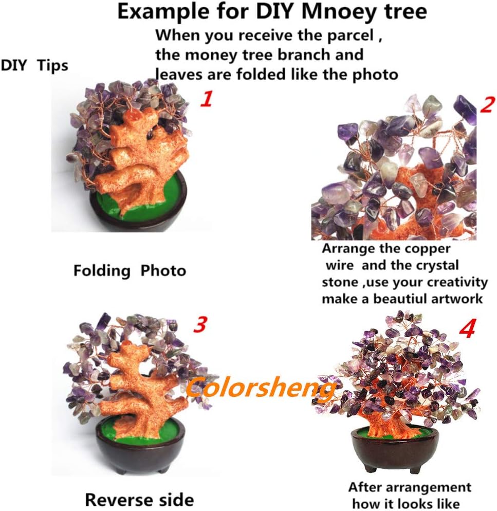 7 Inch Quartz Crystal Money Tree Bonsai Feng Shui Gem Decoration for Wealth and Luck (Pink)