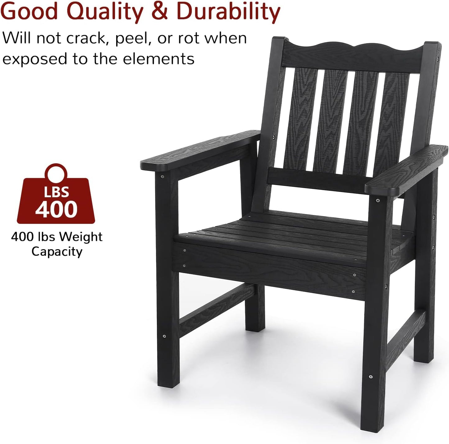 Stoog 3 Piece Patio Bistro Set, All-Weather Garden Chairs Set of 2 with Table, 400 lbs Support Garden Chair, Black
