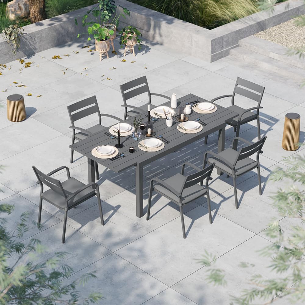 Soleil Jardin Aluminum Patio Extendable Dining Table, 59" - 83", Adjustable Indoor Outdoor Furniture Rectangle Table for 6-8 Person Porch Deck Garden, Dark-Grey