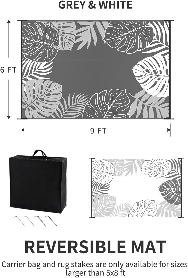 COCOER Tropical Outdoor Rug 6x9 Reversible-Waterproof Patio Rug-Quick Dry Outdoor Carpet-Outdoor Area Rugs Indoor Outdoor Rugs-Outside Rug Patio Decor for Porch Deck Balcony Backyard