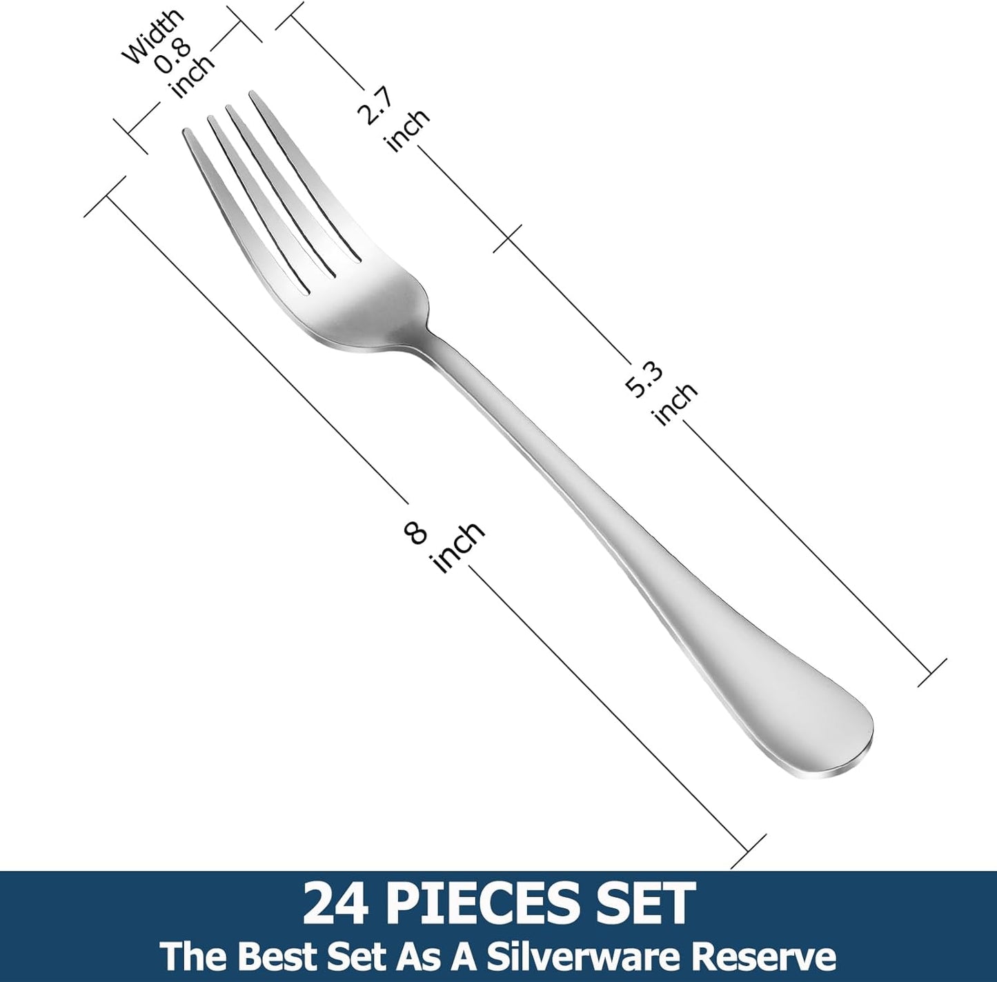 24 Piece Dinner Forks Set, Food-Grade Stainless Steel Silverware Forks, Cutlery Fork, Metal Fork for Home, Kitchen or Restaurant, Mirror Polished, Dishwasher Safe - 8 Inch