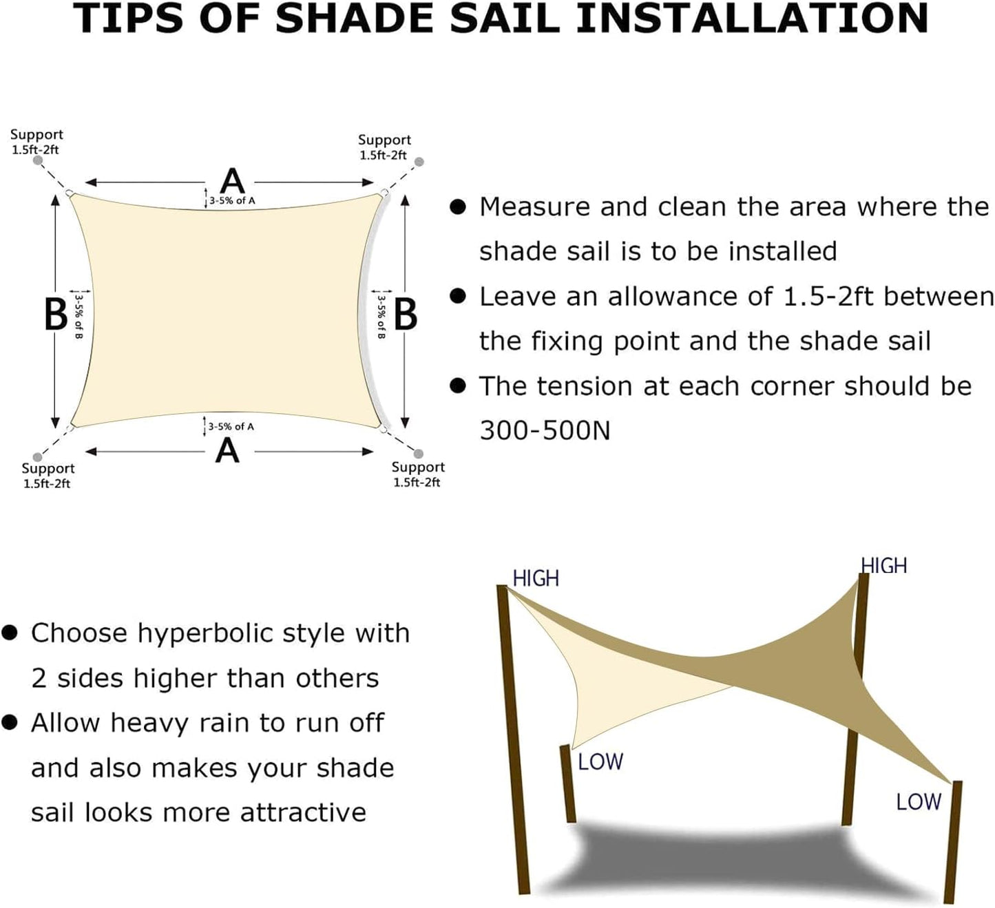 KANAGAWA 6'X8' Cream Custom Size Sun Shade Sail Rectangle UV Block Canopy Cover for Patio Backyard Lawn Garden Outdoor (Customized Available)