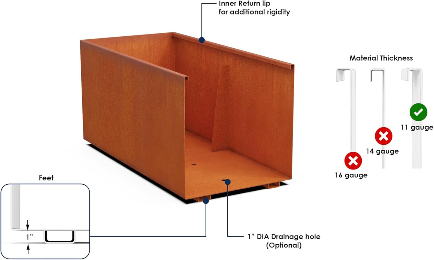 Large Rectangular Planters for Outdoor Plants | 84x18x36 Extra Large Corten Steel Planter | Modern Metal Planter Box for Patio & Garden Privacy | Heavy Duty & Fully Assembled