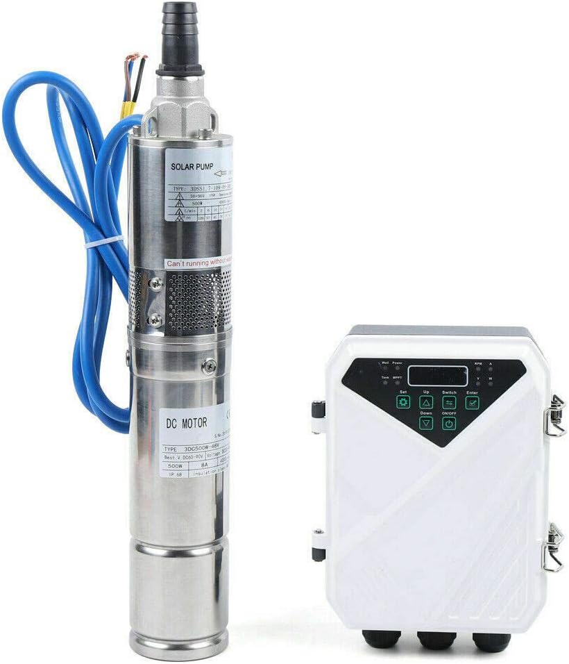 3 Inch Solar Water Pump Submersible Well Deep Bore Screw Well Garden Irrigation Kit with MPPT Controller (48V 500W)