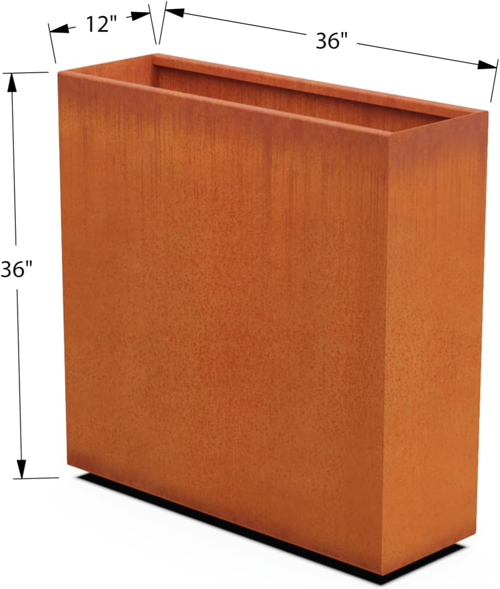 Large Rectangular Planters for Outdoor Plants – 36x12x36 Inch Tall Corten Steel Planter | Metal Outdoor Planter Box for Patio Privacy & Modern Landscape Design | Fully Assembled