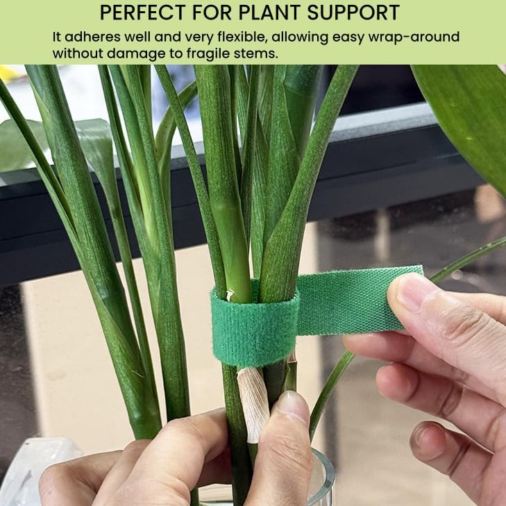 Plant Ties Hook and Loop Garden Tape Roll Gentle Double Sided Garden Stake Strap Reusable Adjustable Nylon Plant Support Ties for Climbing Plants (1/2 Inch x 82 ft, Green)