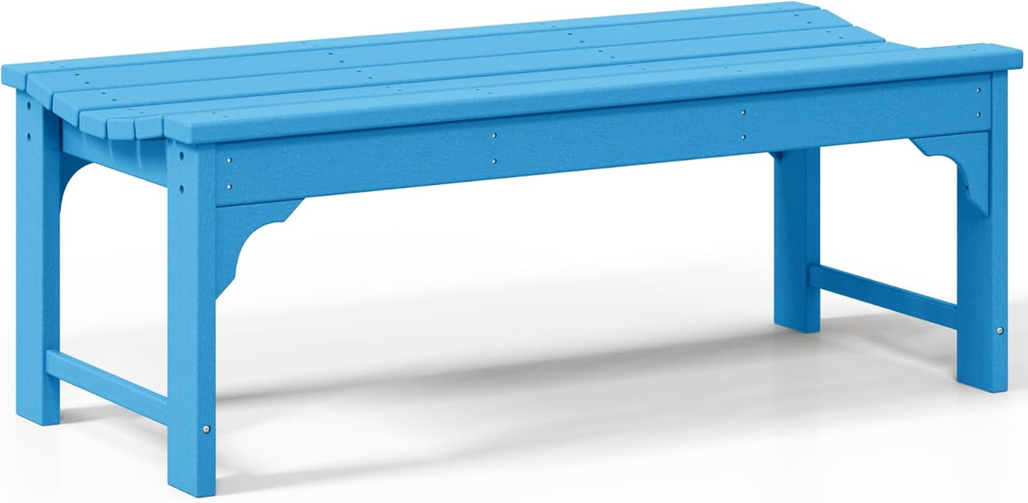 Outdoor Benches Weatherproof, All Weather Resistant Park Bench Poly Lumber Backless Garden Bench Seat for Entryway Front Porch, Pacific Blue