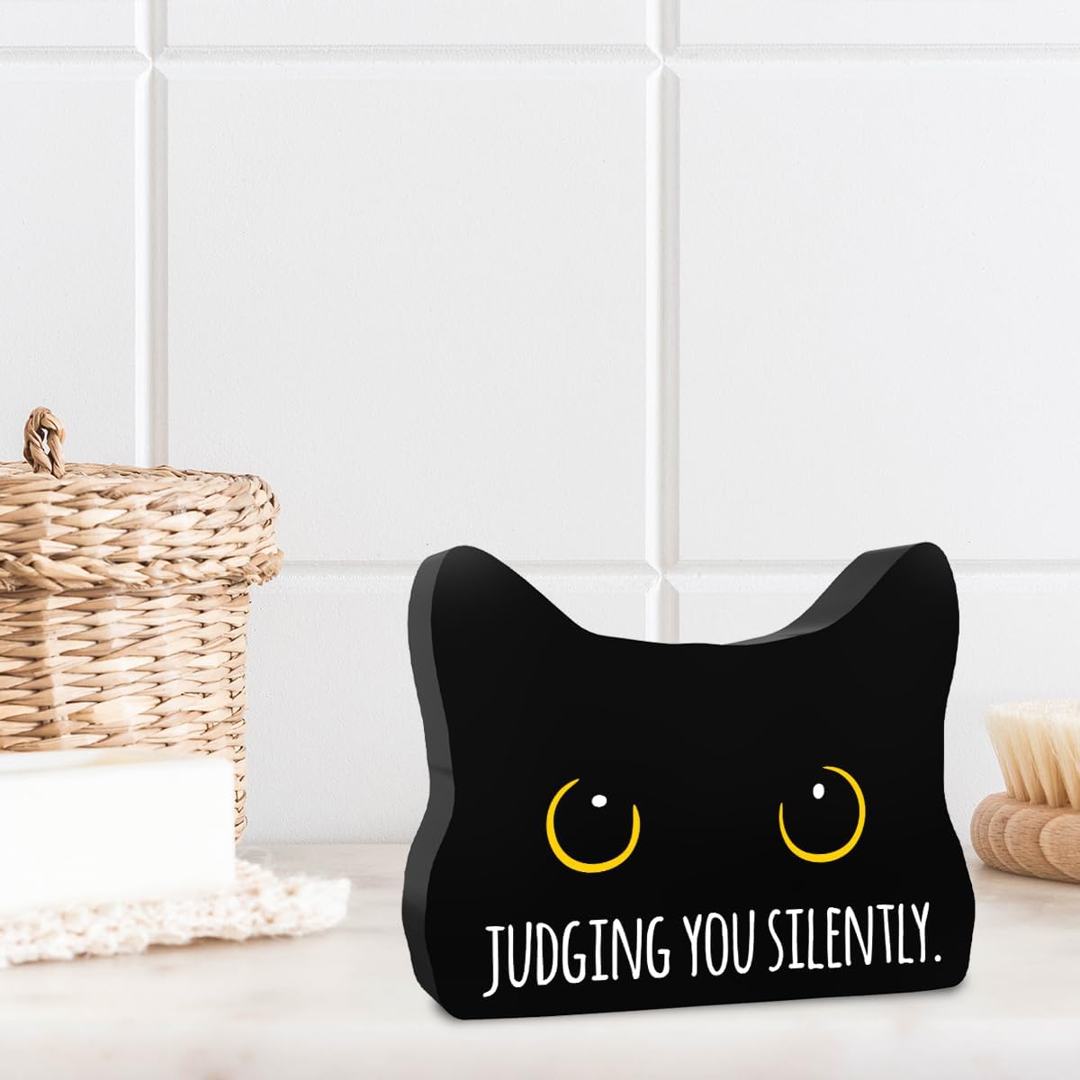 Judging You Silently Funny Bathroom Acrylic Decor Sign Black Cat Decor Cat Decor for Home Bathroom Cat Lover Gifts For Women Men