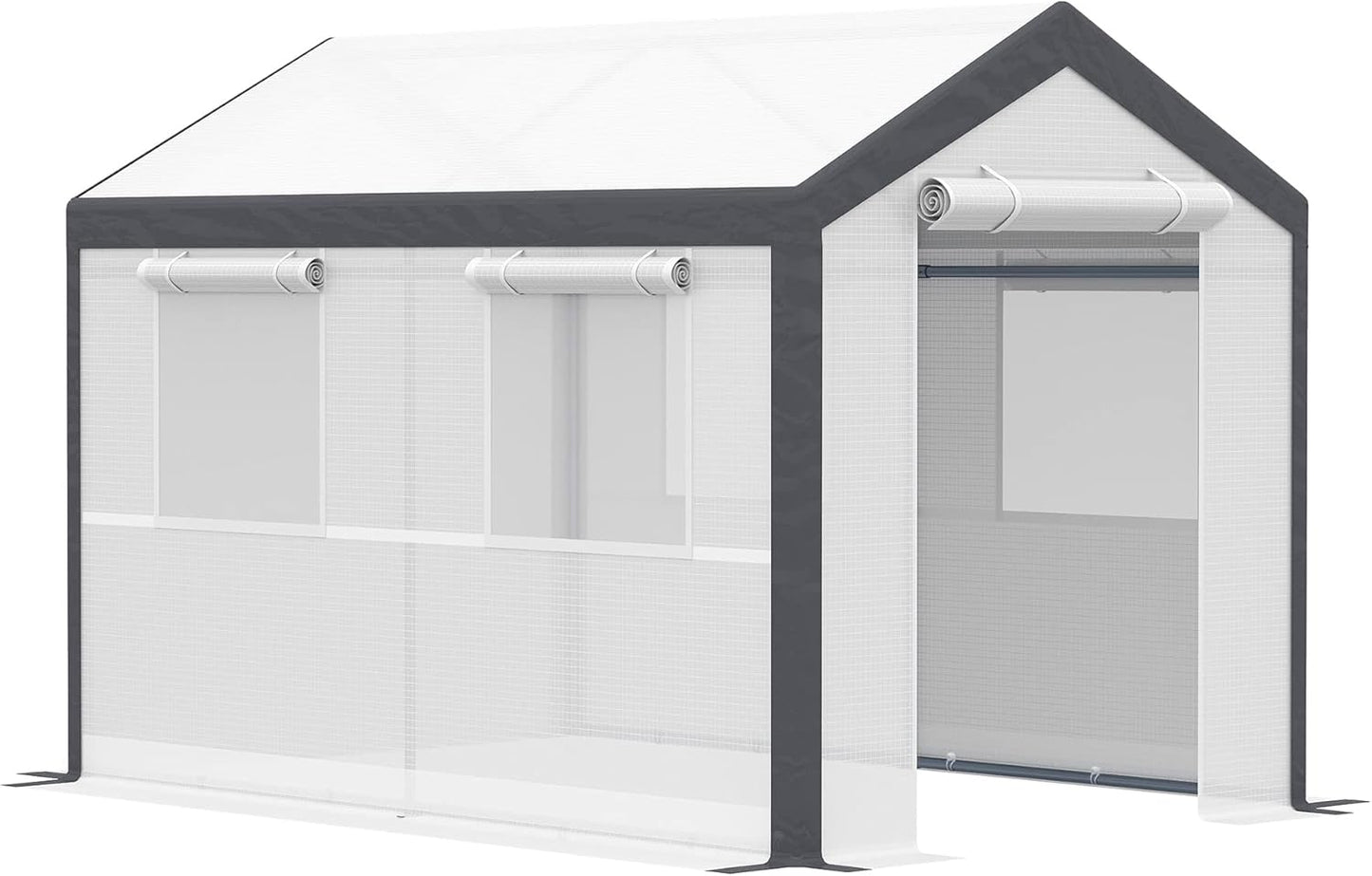 Outsunny 10' x 7' x 7' Greenhouse, Walk-in Outdoor Tunnel Green House with PE Cover, Steel Frame, 2 Roll-Up Zipper Doors & 4 Windows for Flowers, Vegetables, Tropical Plants, White