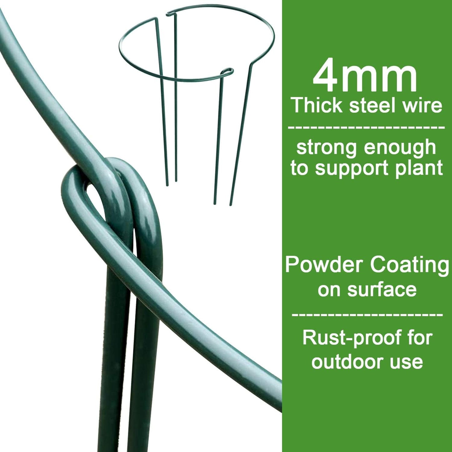 HiGift 16 Pack Plant Support Stakes, Half Round Metal Garden Plant Stake Indoor Peony Cages and Supports, Green Plant Support Ring Border for Tomato,Hydrangea,Flower Outdoor (10" Wide x 15.8" High)