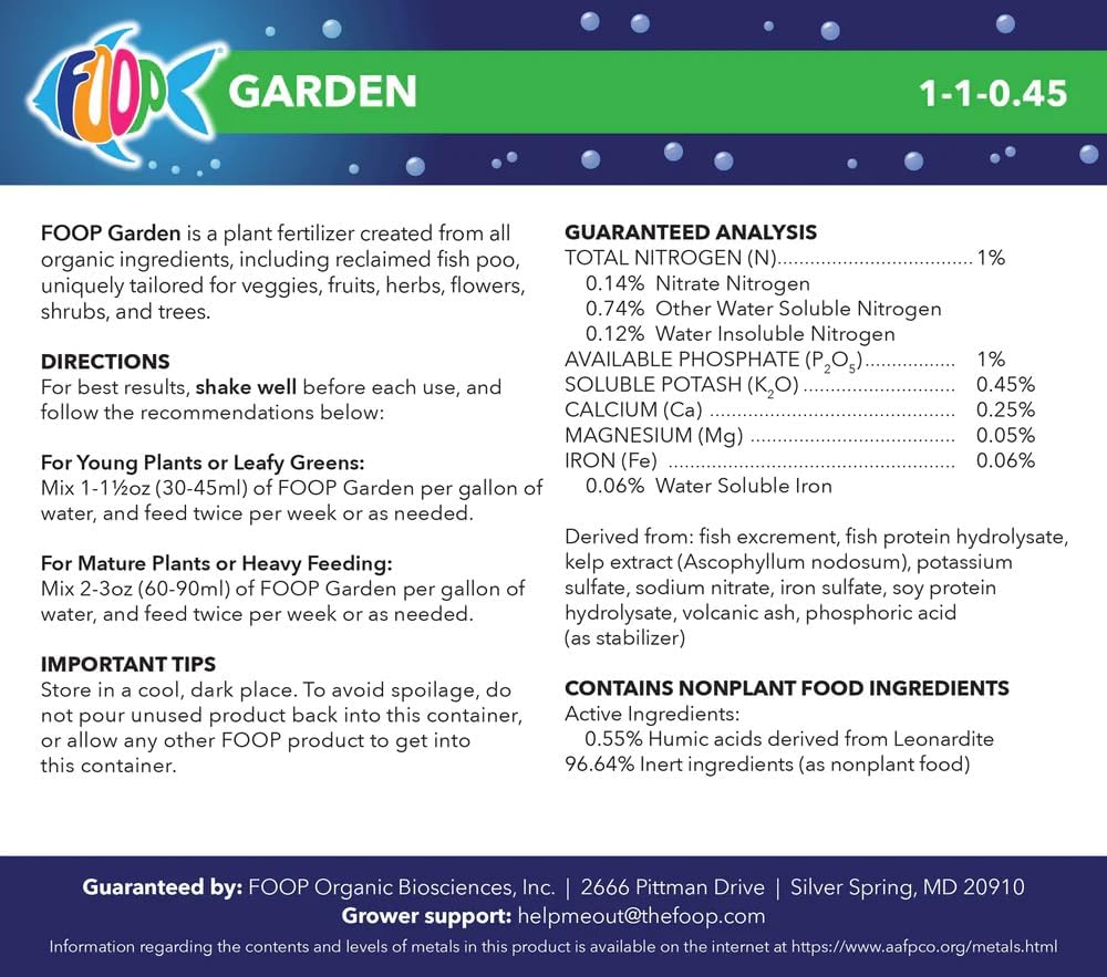 FOOP Garden Pump Bundle - Organic Liquid Plant Food Made from Fish Manure (with Fresh Minty Scent) | Perfect for Veggies, Herbs, Flowers, Trees, Shrubs | Kid & Pet Friendly (1 Gallon + Pump)