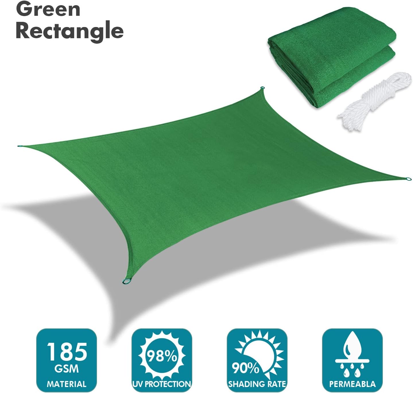 KANAGAWA 12'X18' Dark Green Custom Size Sun Shade Sail Rectangle UV Block Canopy Cover for Patio Backyard Lawn Garden Outdoor (Customized Available)