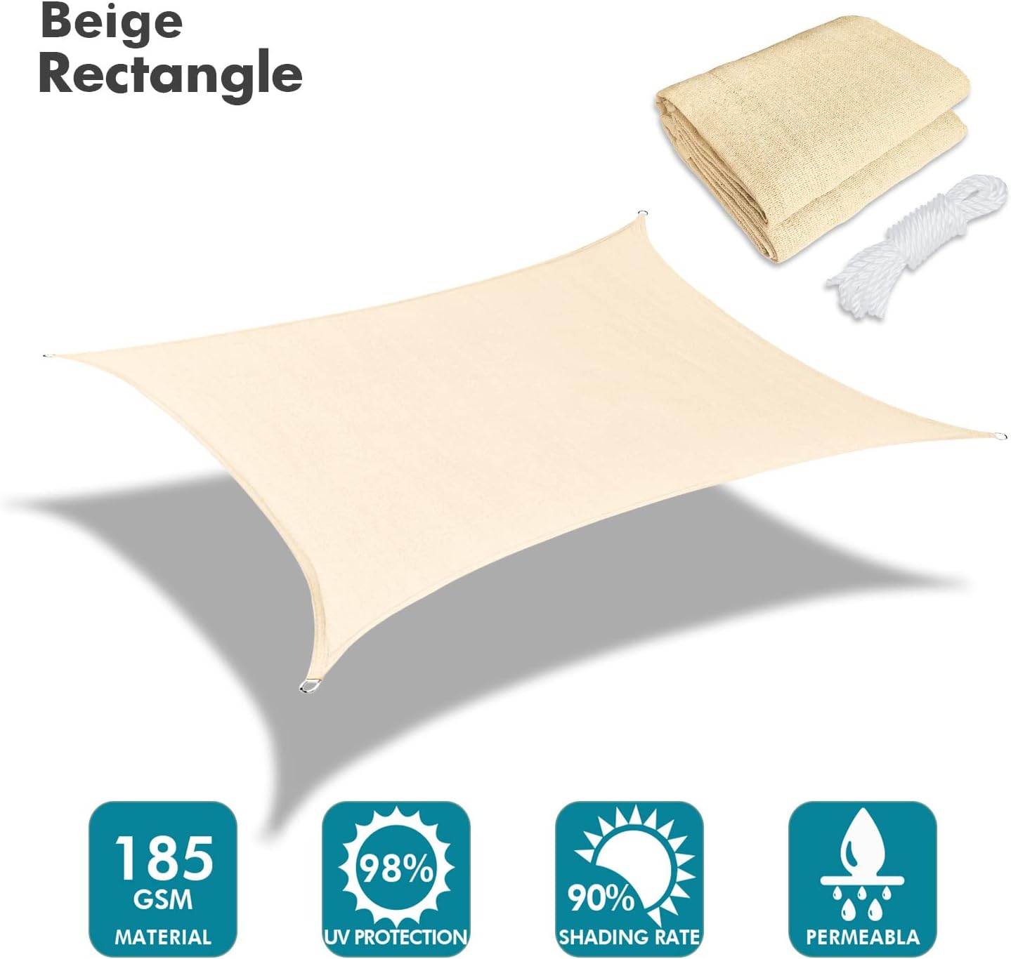 KANAGAWA 6'X16' Cream Custom Size Sun Shade Sail Rectangle UV Block Canopy Cover for Patio Backyard Lawn Garden Outdoor (Customized Available)