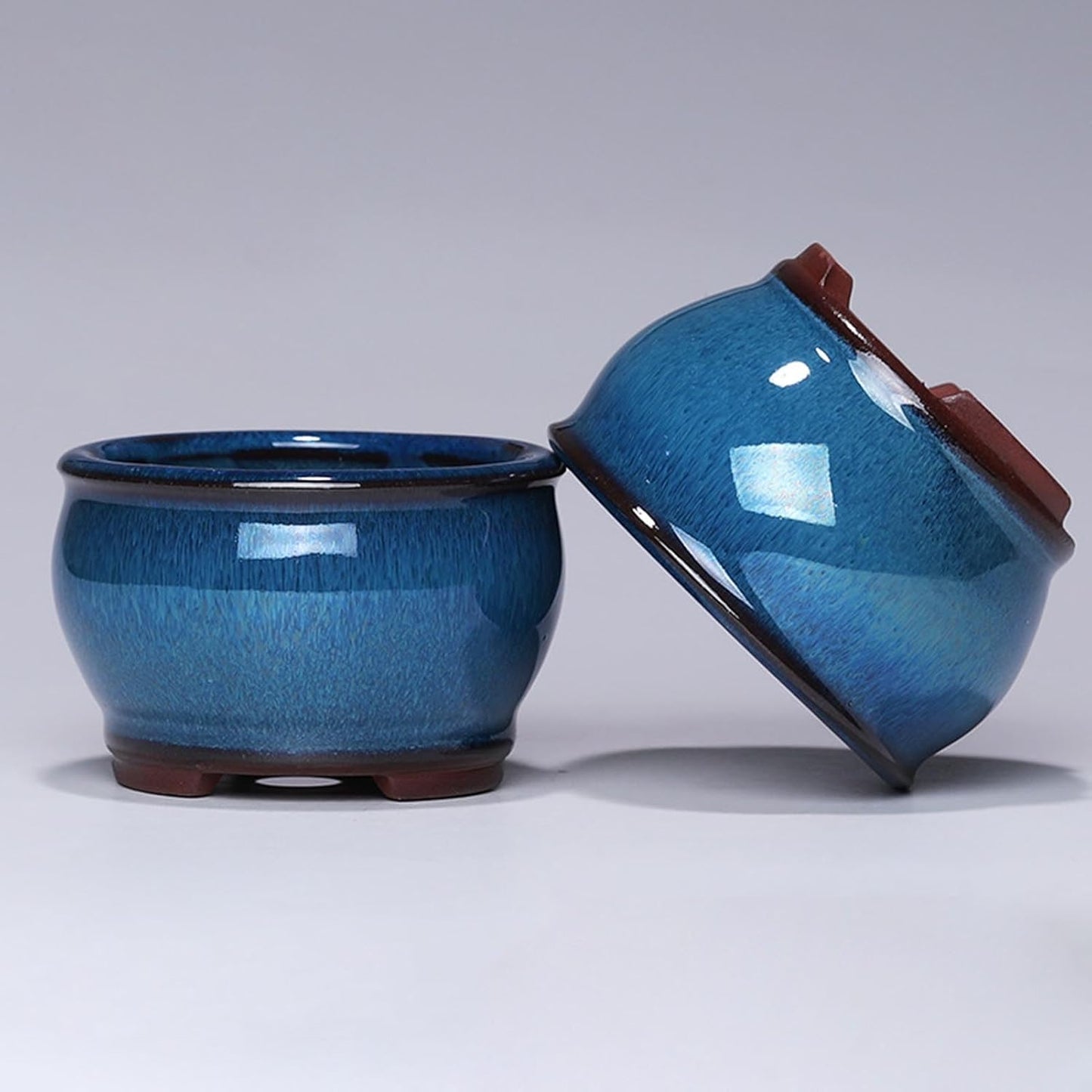Ceramic Planter Pots with Drainage Hole, Small Flower Pot for Succulents, Orchid, Bonsai Plants, Indoor Outdoor Garden Windowsill Shelf Decor (Blue)