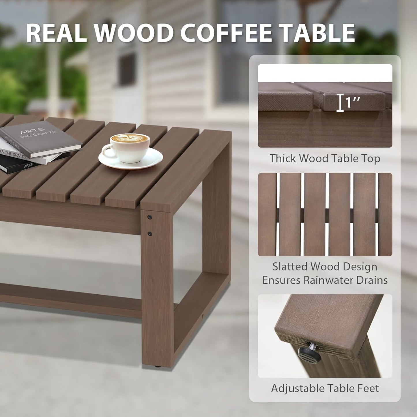 EAGLE PEAK Natural Wood Outdoor Patio Furniture, Cedar Furniture, Conversation Set, Outdoor Seating for Deck Patio Porch, Sofa & Coffee Table, 2 Pieces, Brown/Red