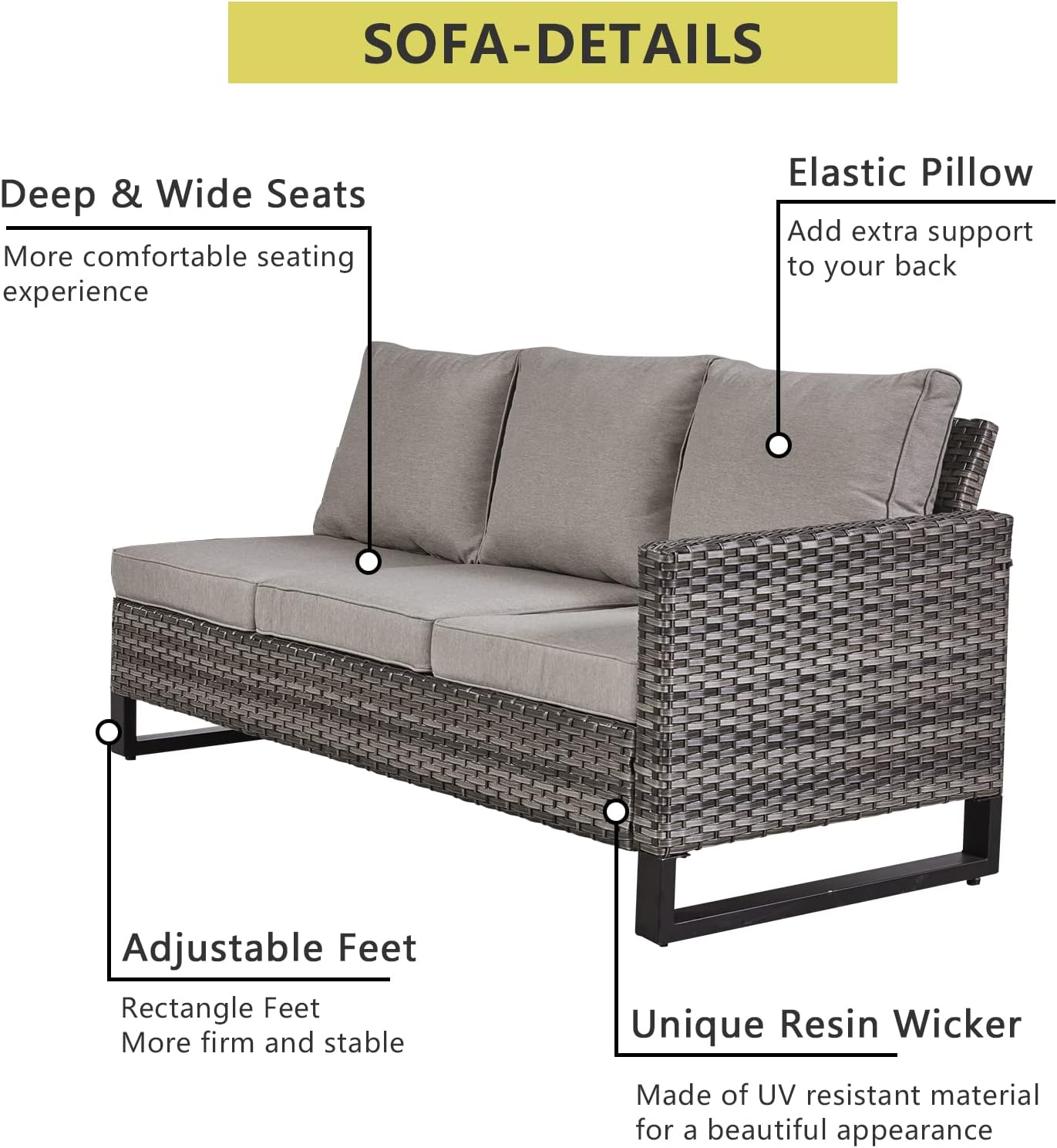 HUMMUH 9 Piece Patio Furniture PE Wicker 6-Seater Outdoor Sectional Sofa Patio Swivel Chairs,Outdoor Chairs with Ottomans Side Table for Porch,Garden,Backyard,Deck