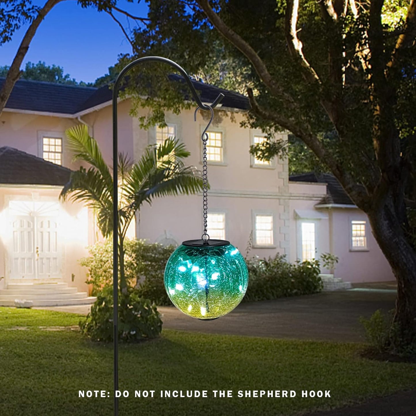 Hanging Solar Lights Outdoor Solar Lanterns Outdoor Decorative Cracked Glass Ball Lights Solar Powered Waterproof LED Globe Lantern for Outdoor Porch Patio Garden Decor Gift Green