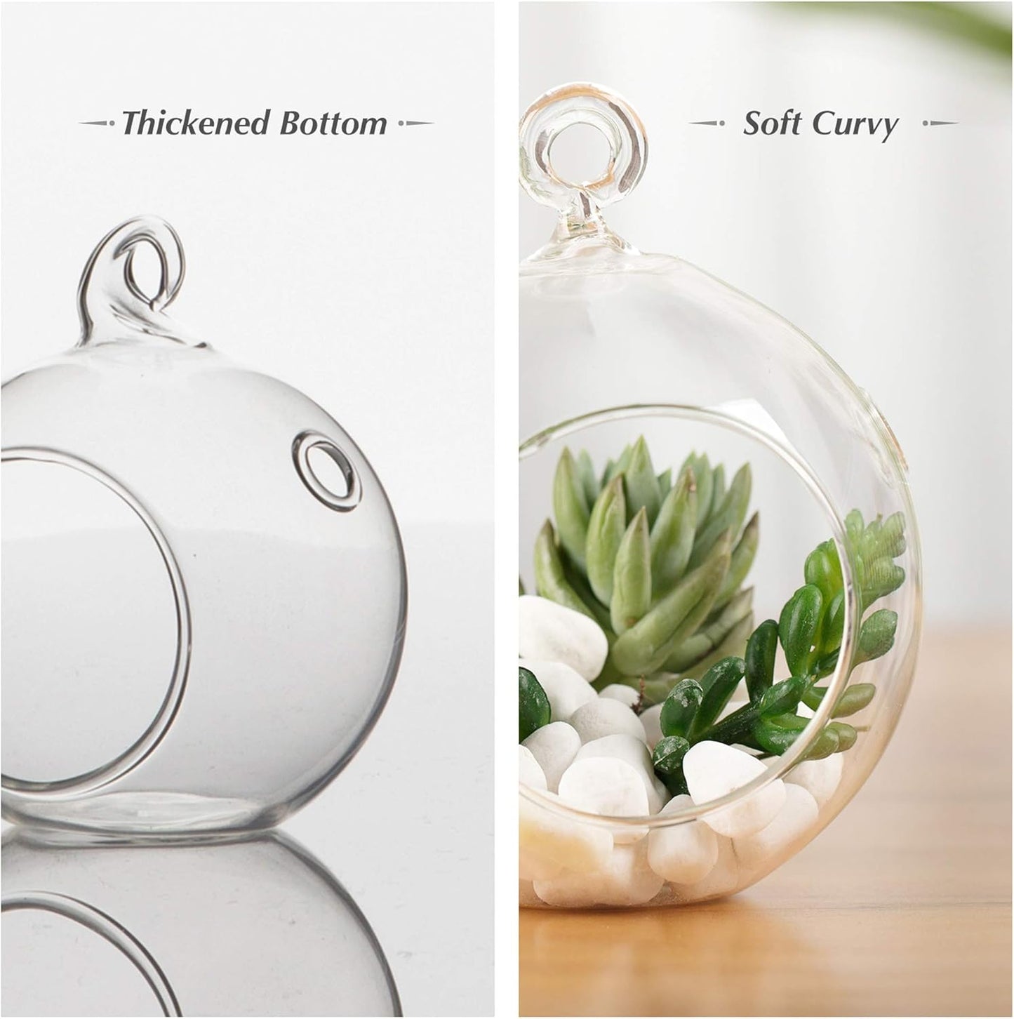 WGV Hanging Terrarium Globe, Width 3", Height 4", DIY Air Succulent Planter, Clear Glass Vase Orb with Flat Bottom, Candle Holder for Windowsill Outdoor Garden Decor, 1 Piece