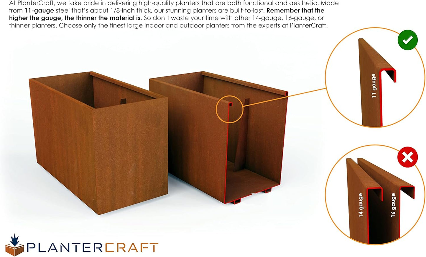 Extra Large Corten Steel Planter – 48x24x30 Large Rectangular Planters for Outdoor Plants, Commercial Grade Metal Planter Box for Patios and Landscapes